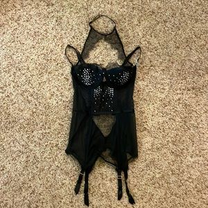 Women’s Victoria’s Secret Black Lace & Rhinestone Teddy Garment Size 34C